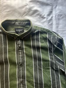 Green Striped Slim Fit Shirt - Size M