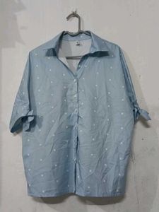 Light Blue Polka Dot Button-Up Shirt