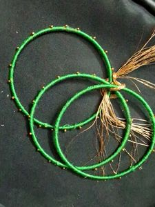 Green Silk Thread Bangles with Beads