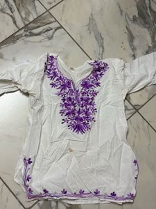 White Kurta with Purple Embroidery