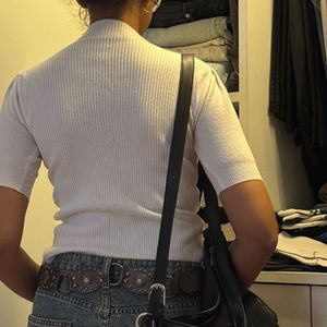 White Ribbed Mock Neck Top