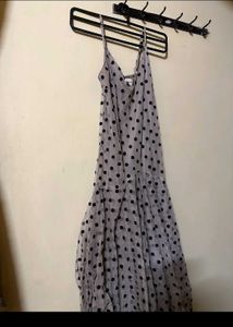 Retro Polka Dot Maxi Dress with trail