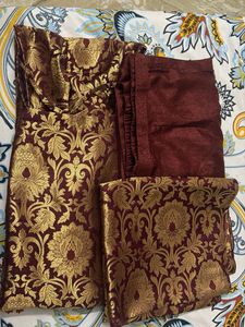 Elegant Brocade Suit - Rich Maroon & Gold