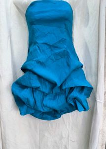 181712. Stunning Teal Strapless Ruffle Dress