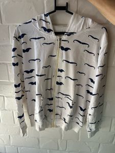 🤍 Cute Moustache Print Hoodie Jacket