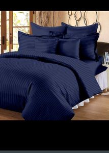 Elegant Navy Blue Striped Bedding Set