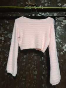 Pink Fuzzy Crop Sweater