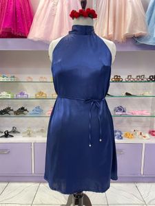 Navy Blue Halter Neck  Dress