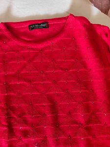 Chic Red Embellished Sweater