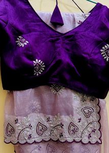 Embroidered party wear saree with stitch blouse