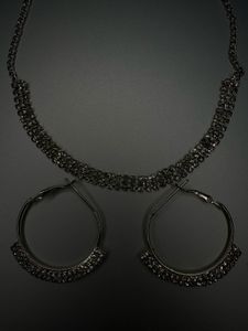 Sparkling Rhinestone Necklace &amp; Hoop Earrings Set