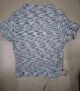 Blue &amp; White Tie-Front T-Shirt
