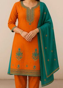 Orange &amp; Teal Embroidered Suit + Free Delivery 🚚