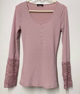 Shein Dusty Rose Lace Sleeve Top