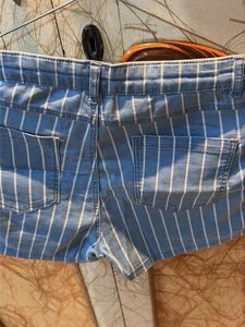 Blue &amp; White Striped Denim Shorts