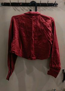Maroon Cropped Button-Up Shirt