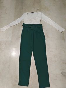 Beautiful White Top With Green Trousers