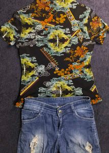 Sheer Floral Print Mock Neck Top