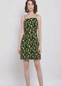 🍋 Cute Lemon Print Strappy Short Dress