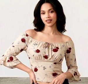 Elegant vintage style Floral Print Tie-Front Top