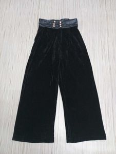 High-Waisted Black Velvet Wide-Leg Pants