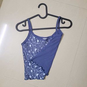 Blue Floral Spaghetti Strap Crop Top