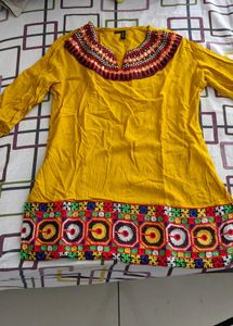 🌼Yellow Kurta Set with Embroidered Neckline🌼