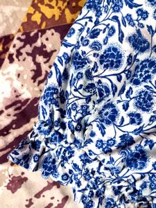 Cool blue and white printed shorts for women