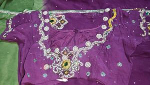 Purple Embellished Saree with Stiched Blouse