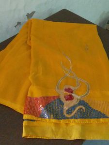 Vibrant Yellow Saree with Embellished Border