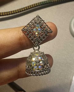 Exquisite Red &amp; Silver Jhumka Earrings with free s