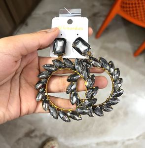 Elegant Grey Hoop Earrings with Crystal Accents