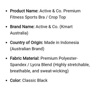 Active &amp; Co. Premium Fitness Sports Bra / Crop Top