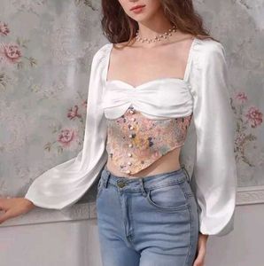 Satin Floral Corset Crop Top