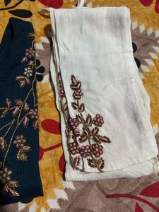 Ethnic Navy Blue &amp; White Handwork Kurta Set