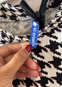 Houndstooth Midi Dress with Sheer Sleeves