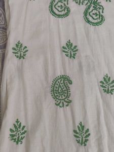White Kurta with Green Paisley Print
