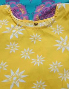 70)Yellow Floral Print Kurta