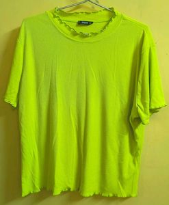Shein Neon Green Ribbed Lettuce Edge Top