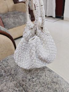 Elegant Beaded White Clutch Bag