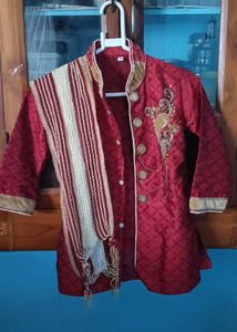 Boys Maroon Sherwani with Scarf