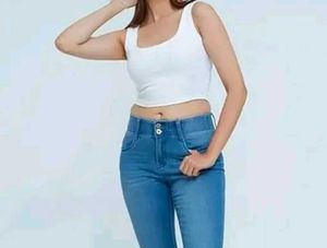 White Ribbed Cropped Tank Top