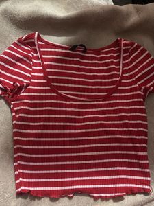 Striped Red & White Crop Top