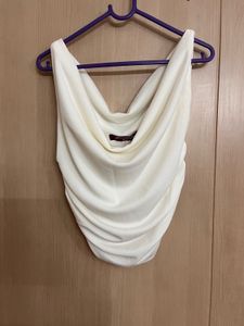Cream Cowl Neck Ruched Top