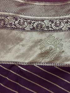 Elegant Purple Saree with Gold Stripes