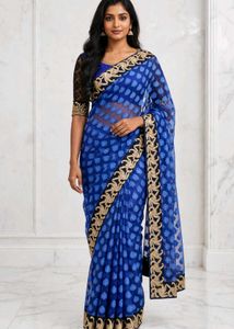Royal Blue &amp; Black Lace Blouse