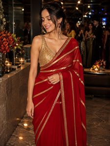 Elegant Red Saree with Gold Border