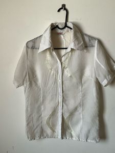 Sheer White Button-Up Blouse