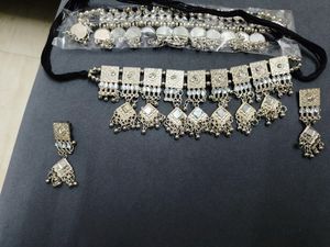 Oxidized Silver Necklace and Earring Set combo