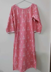 Pink Ikat Kurta Set with Jhumka Earrings